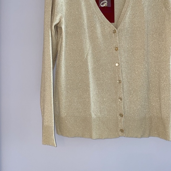NWT Dressy gold flecked vee neck cardigan. Button down front. Long sleeves. M
C - Picture 3 of 7